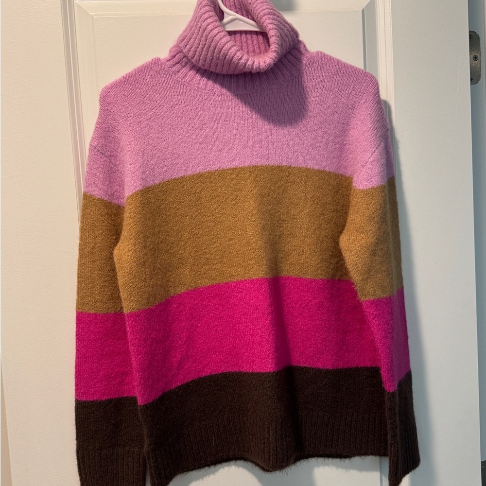 Ann Taylor Pink and Brown Striped Turtleneck Sweater